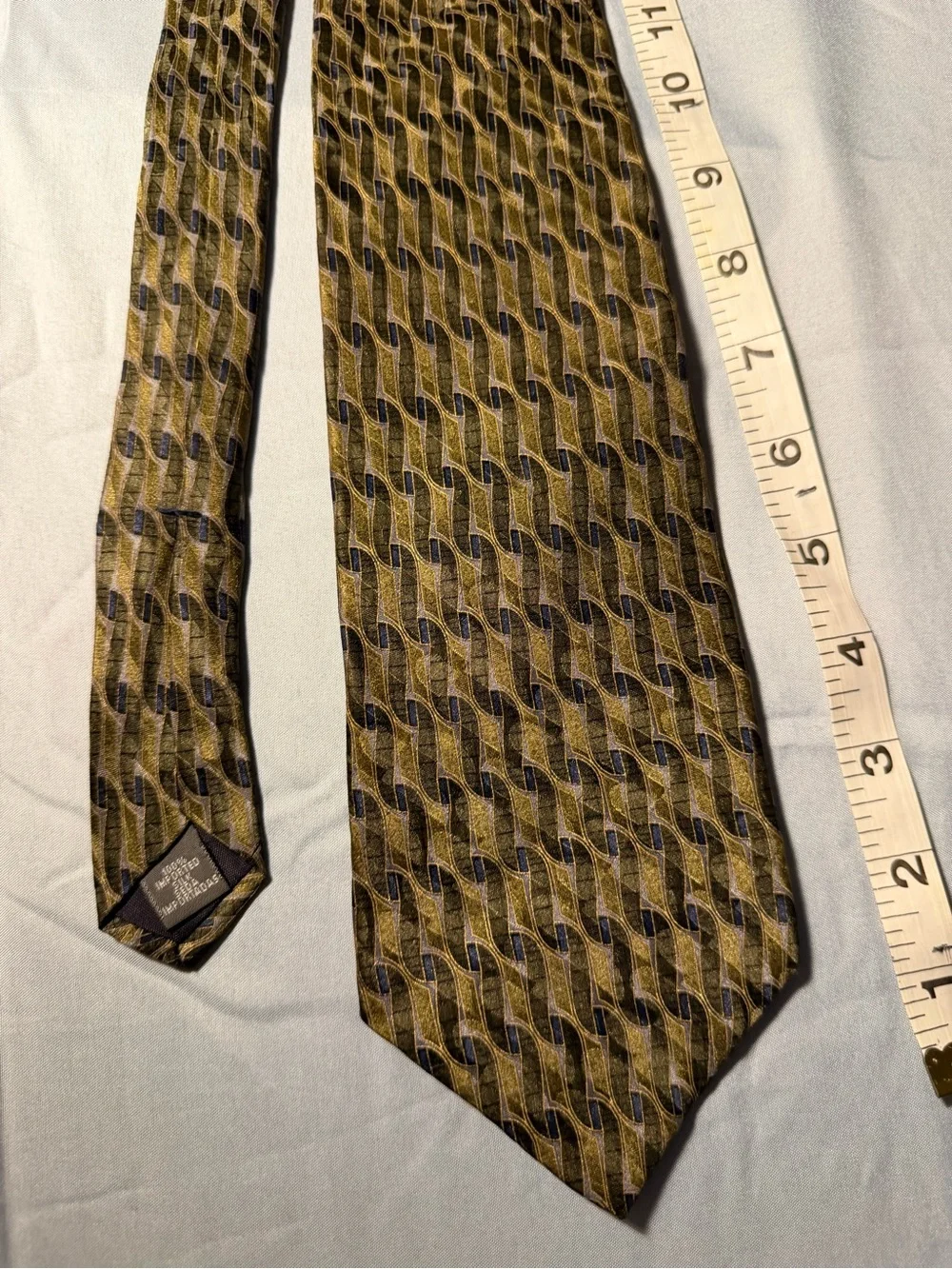 Silk Patterned Men's Tie in Olive Green and Navy - Brand: palatina